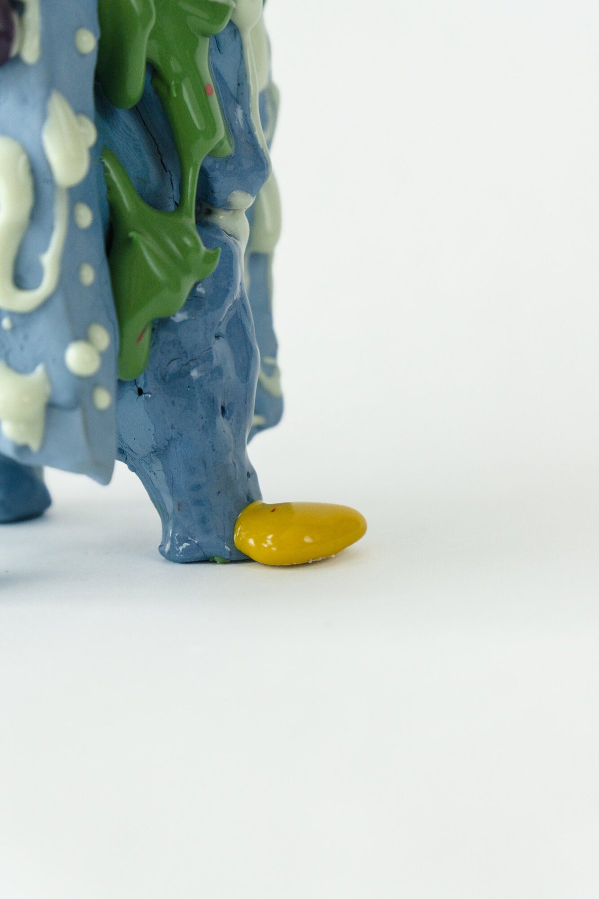 Foam #4 by Onree: Tall blue ceramic form with green and white surface details and bright yellow accents — additional view 1