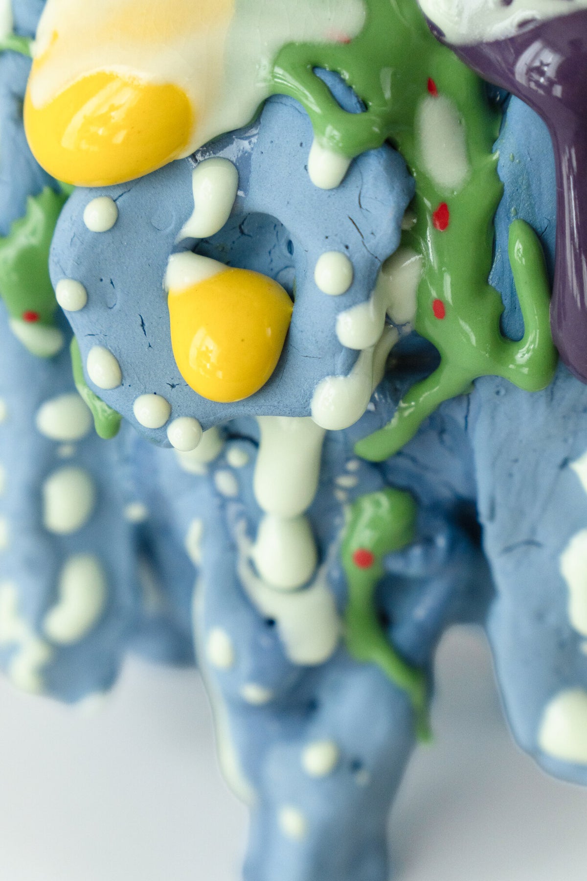 Foam #4 by Onree: Tall blue ceramic form with green and white surface details and bright yellow accents — additional view 3