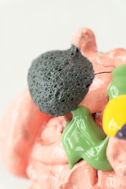 Foam #21 by Onree: Branching pink ceramic form with multiple openings and colourful glazed details — additional view 1