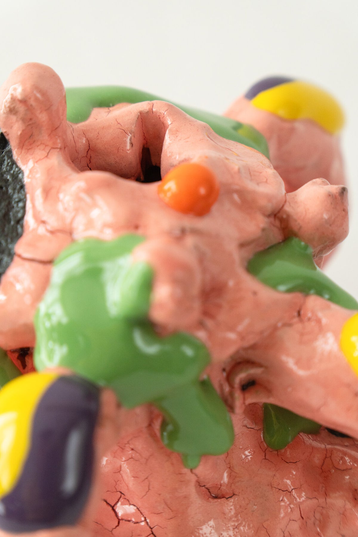Foam #21 by Onree: Branching pink ceramic form with multiple openings and colourful glazed details — additional view 2