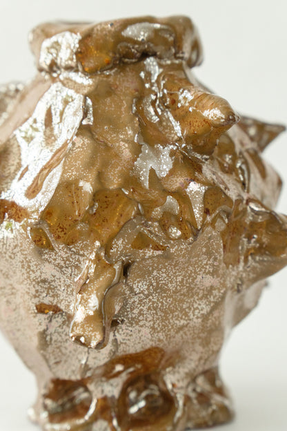 Foam #28 by Onree: Brown ceramic vessel with irregular pointed folds and pale glaze — additional view 1
